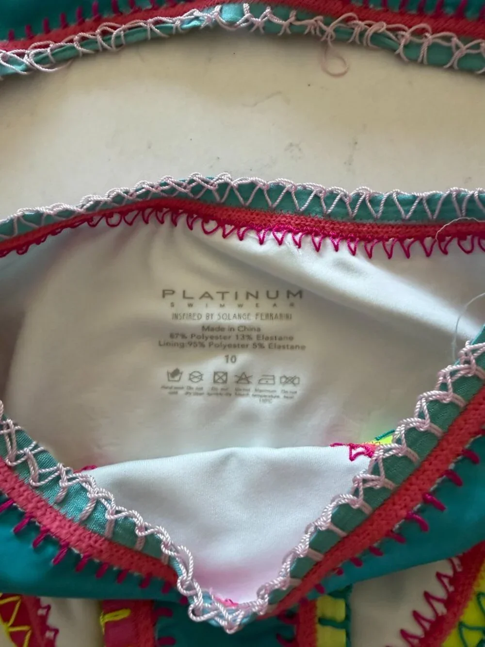 PQ SWIM Kids Turquoise Rainbow Embroidered Bikini SIZE 10